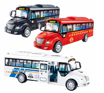 iBliver Children Boys School Bus Car Toys Inertia Return Force Campus Bus toy Car Model With Music and LED Light Vehicle Toy Gift