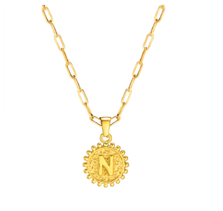 Vnox Initial 14K Gold-Plated Necklace, Round Pendant Adjustable Alphabet Letter Necklace for Women Men N