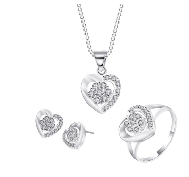 Silver S072 Italy 925 Heart Stone Ladies Set