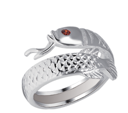 Original Italy Silver Arowana Fish Wealth Design Adjustable Ring for Ladies