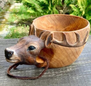 Hand Carved Wooden Mug Animals Head Image Cup Wooden Mug Animal Shape Portable Camping Coffee Drink