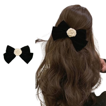 Lovito Women Bow Appliques Hair Clips L63AD099 (Black)