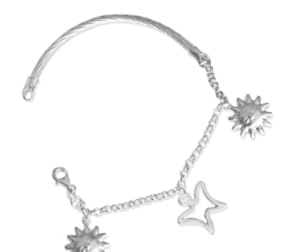 925 Italy Silver Sun And Butterfly Charms Design Bangle For Ladies