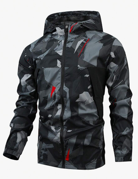 Manfinity Athleisure Men's Geometric Pattern Hooded Track Jacket Workout Tops