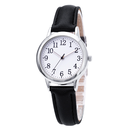 TPW Japanese Quartz Movement Watch Easy to Read Arabic Numerals Watches PU Leather Strap 31mm Dial Wrist Watch BLACK