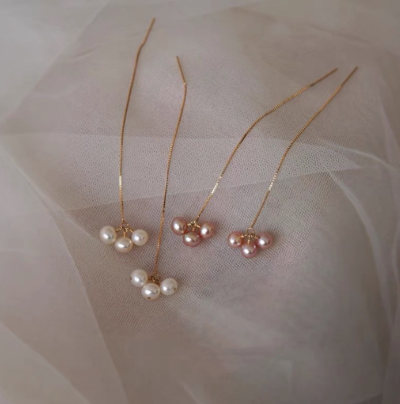 Delicate natural freshwater pearl earrings long ear line for women