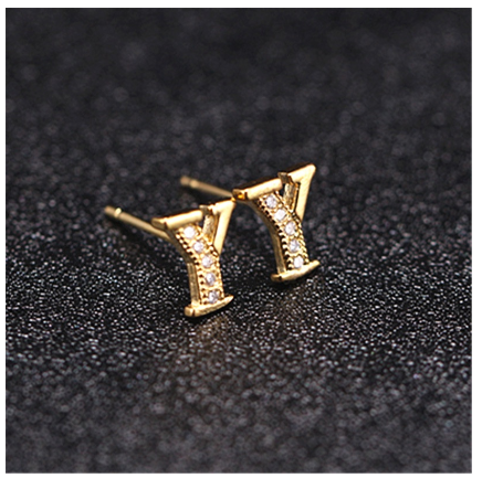 Ins Gold Plated Diamond Earrings Korean letter inlaid Zircon Earrings Fashion Earrings Y