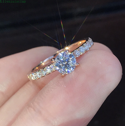 S925 Silver Gold Plated Imitation Diamond Ring Fashion Crystal Engagement Ring Wedding MC