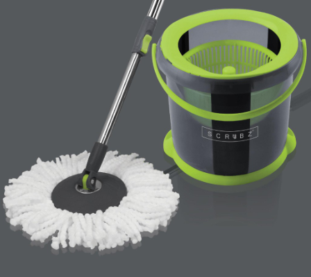 SCRUBZ Stainless Steel Spin Mop w/ Single Bucket 33x112-128 Microfiber 360ᴼ