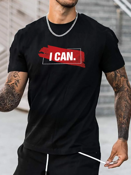Manfinity Homme Men T-Shirts Fit Crew Neck Short Sleeve Slogan Tee Letter Graphic Casual Simple Summer Polyester