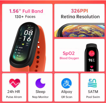 Xiaomi Band 6 Sport Wristband Heart Rate Fitness Tracker Bluetooth 1.56" Amoled Screen Smartwatch