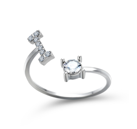 Silver A-Z Letters Ring for Women Cubic Zirconia Initial Letter Ring Fashion Jewelry Gift Adjustable I