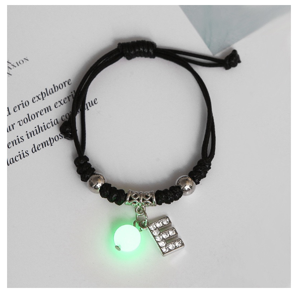 26 Letters Glow in the Dark Alphabet Initials Beaded Luminous Bracelet Women Men Birthday Gifts E