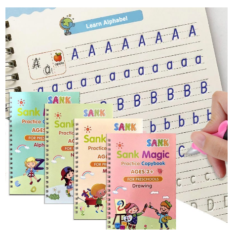 4 Book Kids Reusable Learning Copybook Reading and Writing Book Education Stationery Books Pen Set