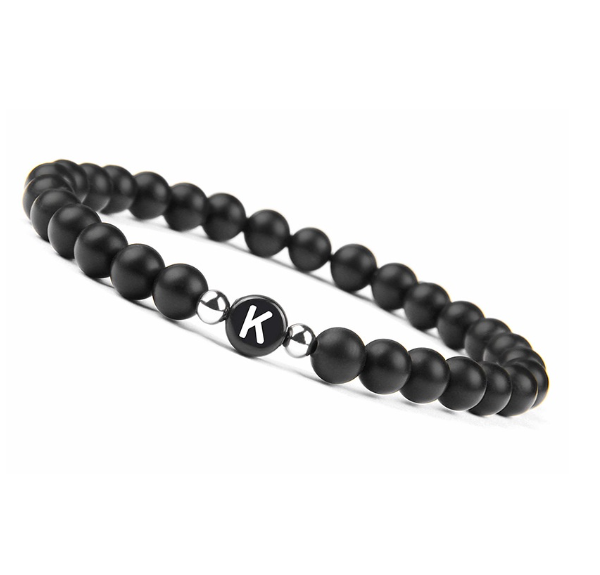 6mm Black Frosted Stone Beaded Bracelet Unisex 26 Initials Letters Name Bracelet With Elastic Rope For Couple Friendship Gifts K