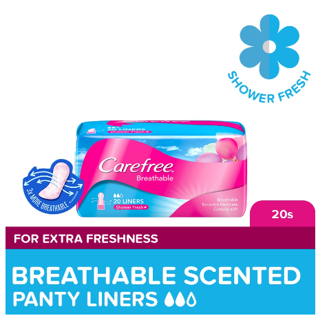 Carefree Breathable Panty Liners Flats 20s - Feminine Care, Odor Control, Absorb Discharge