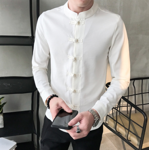 Spring New Men Shirt Chinese Style Clothing Slim Fit Long Sleeves Shirt Camisa Social Office Wear Mandarin Collar Shirt