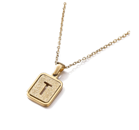 St. Kunkka 316L Stainless Steel Hollow A-Z Letter Pendant Necklace for Gift and Birthday Gift  T