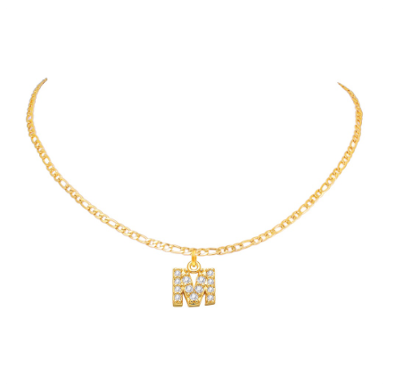 Vnox 14 Yellow Gold Plated Cubic Zirconia Initial Necklace Letter Necklaces for Women 20inch Chain M