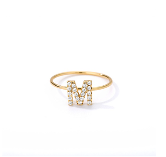 Maxzone Initial Letter Rings For Women Stainless Steel Gold Ring A-Z Letters Finger Ring Couple Wedding Aesthetic Jewelry Gift M