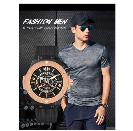 VA VA VOOM Men's Watch Top Brand Luxury Sports Wristwatch Silicone Strap Japanese Movement Calendar Quartz Waterproof Watch ROSEGOLD