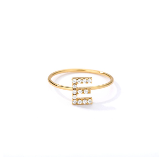 Maxzone Initial Letter Rings For Women Stainless Steel Gold Ring A-Z Letters Finger Ring Couple Wedding Aesthetic Jewelry Gift E