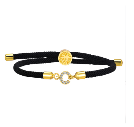 Vnox Zircon Cubic A-Z Initial Letter Women Bracelet Tree of Life Adjustable Rope Bracelet for Women Jewelry Gift C