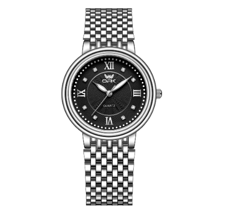 OPK Watch For Men Waterproof Original Automatic Stainless Steel Fashion Minimalist Watch BLACK DIAL SILVER STRAP