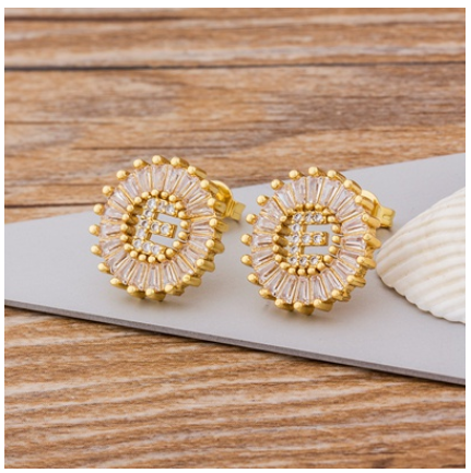 26 Initial Letter Earrings for Women Hypoallergenic Accessories Cute Alphabet AAA CZ Gold Stud Hikaw Jewelry E