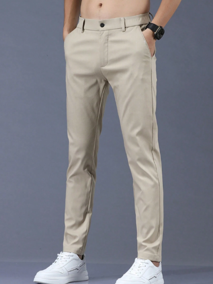 Men's Solid Color Casual Straight Pants With Pockets And Patched Fabric