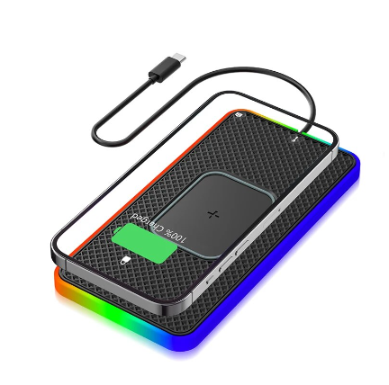 Car Wireless Charger 15W Fast Charging Pad Anti-skid Mat Holder with LED Atmosphere Light for iPhone 13 14 Samsung S22 S21