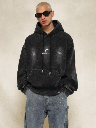 SUMWON Oversized Premium Heavyweight Washed Hoodie With Graphic Print