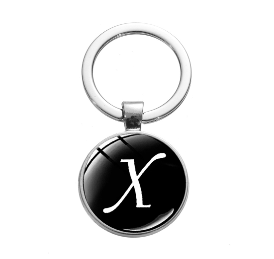 26 English Letters Glass Round Charm Key Ring A-Z Initial Name Keychain Bag Ornaments Car Key Chains Jewelry Gift Accessories X