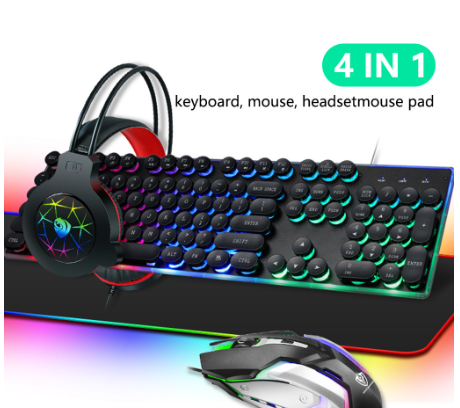 4 in 1 Retro punk mechanical set (keyboard, mouse, headset mouse pad)