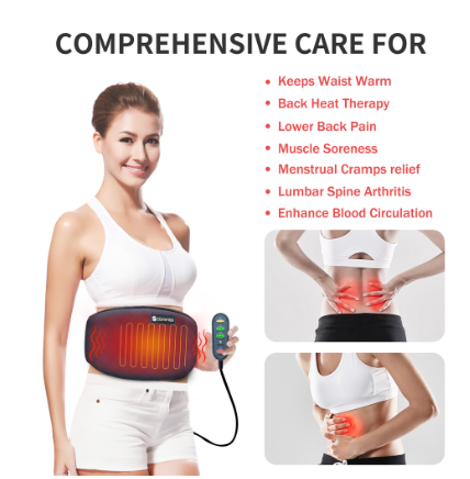 Comfier Heating Pad for Back Pain Belly Wrap Belt Vibration Massage Auto Shut Off Lumbar Abdominal Leg Cramps Cf-6006n