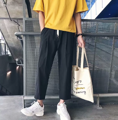 Ankle length casual pants for men loose straight sweat jogger pants
