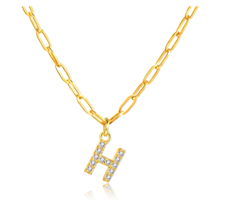 Vnox 18K Gold Initial Letter Necklace,Gold Letter Necklace,Initial Necklace H