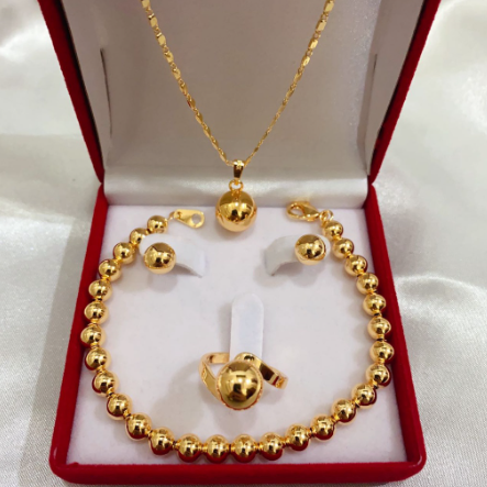 [Free Gift Box] Aria Jewelry 4in1 Set 24K gold Necklace Bracelet Earring Studs Ring Set for Women