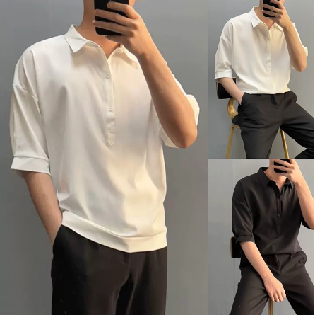 Color 6 Oversized 3/4 Sleeve Plain Short Sleeve Casual Korean Men's Polo