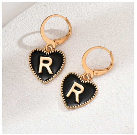 1 Pair Letter Heart Earring Gold Color Hoop Earrings For Women Fashion Alphabet Dangler Initials Ear Accessories Jewelry Gifts R