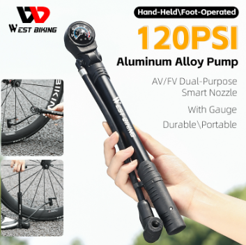 WEST BIKING Bike Pump High-Pressure Inflator With Air Pressure Gauge Flip-Up Floor-Standing Pump Bike Accessories