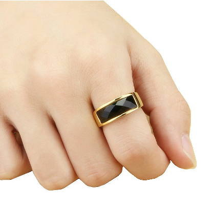 Black Stone Ring Band Finger Rings