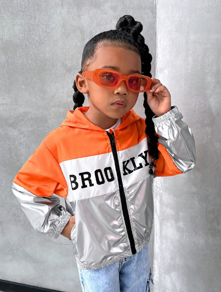 Streecool Kids Young Girl' Casual Streetwear Oversized Hoodie Jacket, Letter Print Colorblock Design, Autumn