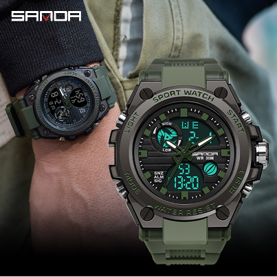 SANDA Waterproof Men Watch Sports Fashion LED Multi-Function Men Watch