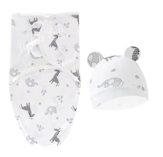 Newborn Baby Muslin Swaddle Blanket Hat Set Swaddle Bedding Wrap Blanket Baby Swaddling S74