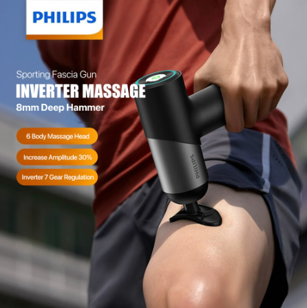 Philips Massage Gun Vibration Fascial Gun Muscle Relaxation Massager 7 Adjustable Speed 6 Heads
