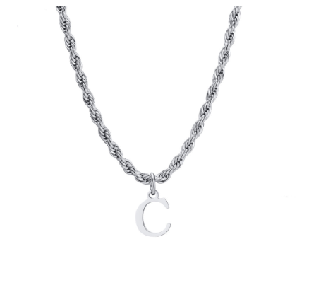 Meaeguet Fashion Letter Necklace A-Z Pendant Necklace for Women Men Stainless Steel Silver Choker Initial Necklace Accessories C