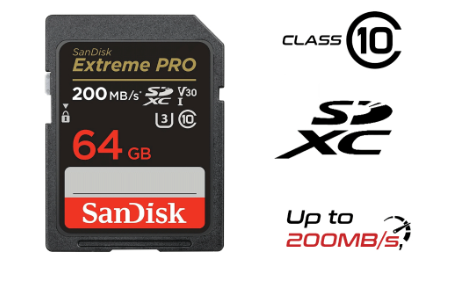 SanDisk Extreme PRO 64GB SDXC UHS-I C10, U3,V30,4K UHD Memory Card - SDSDXXU (speed up to 200MB/s)