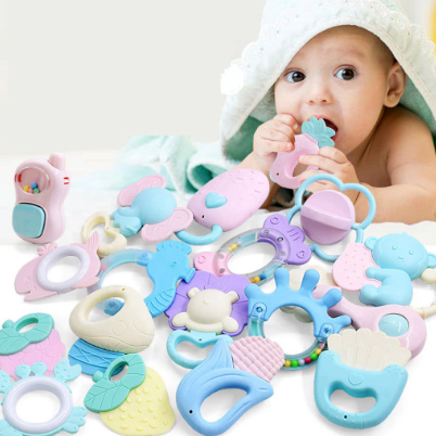 Alphar Toys 12pcs Baby Rattles Teether Toy Silicone Teeth Biting Baby Gift