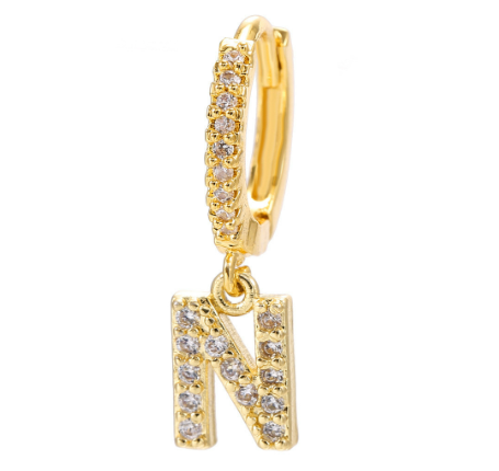 Letter Hoop Earrings Alphabet Zirconia Earings 14K Gold Ear Stud N